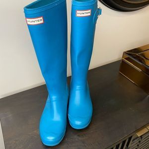 Hunter teal green blue tall rubber rain boots, size 9